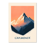 Morning in Chamonix - Poster depicting a serene dawn over mountains and a cable car.