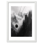 Mysterious Lift - Poster showing a cable car in a dramatic mountain gorge with snow-covered peaks and dark rock walls.