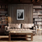 Mysterious Lift - Poster displayed in a modern living room with wood accents and cozy furnishings.
