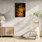Orange Grove Path - Poster displaying a serene path in an orange grove with warm sunlight and rich colors.
