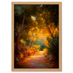Orange Grove Path - Poster showcasing a scenic trail through an orange grove with warm golden foliage.