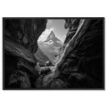 Passage to the Matterhorn – Alu-Dibond wall art featuring a rocky passage leading to the Matterhorn in black and white.