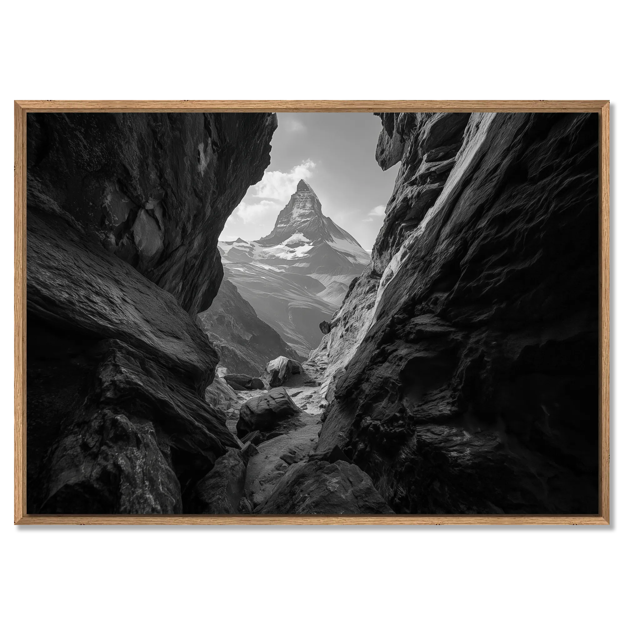 Passage to the Matterhorn – Alu-Dibond wall art showcasing a rocky passage leading to the Matterhorn.