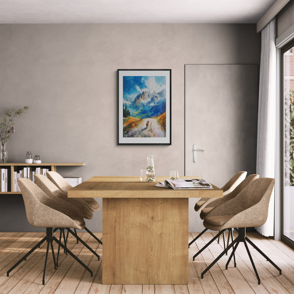 Path to Beauty - Poster displayed in a modern dining room with wooden table and stylish chairs.