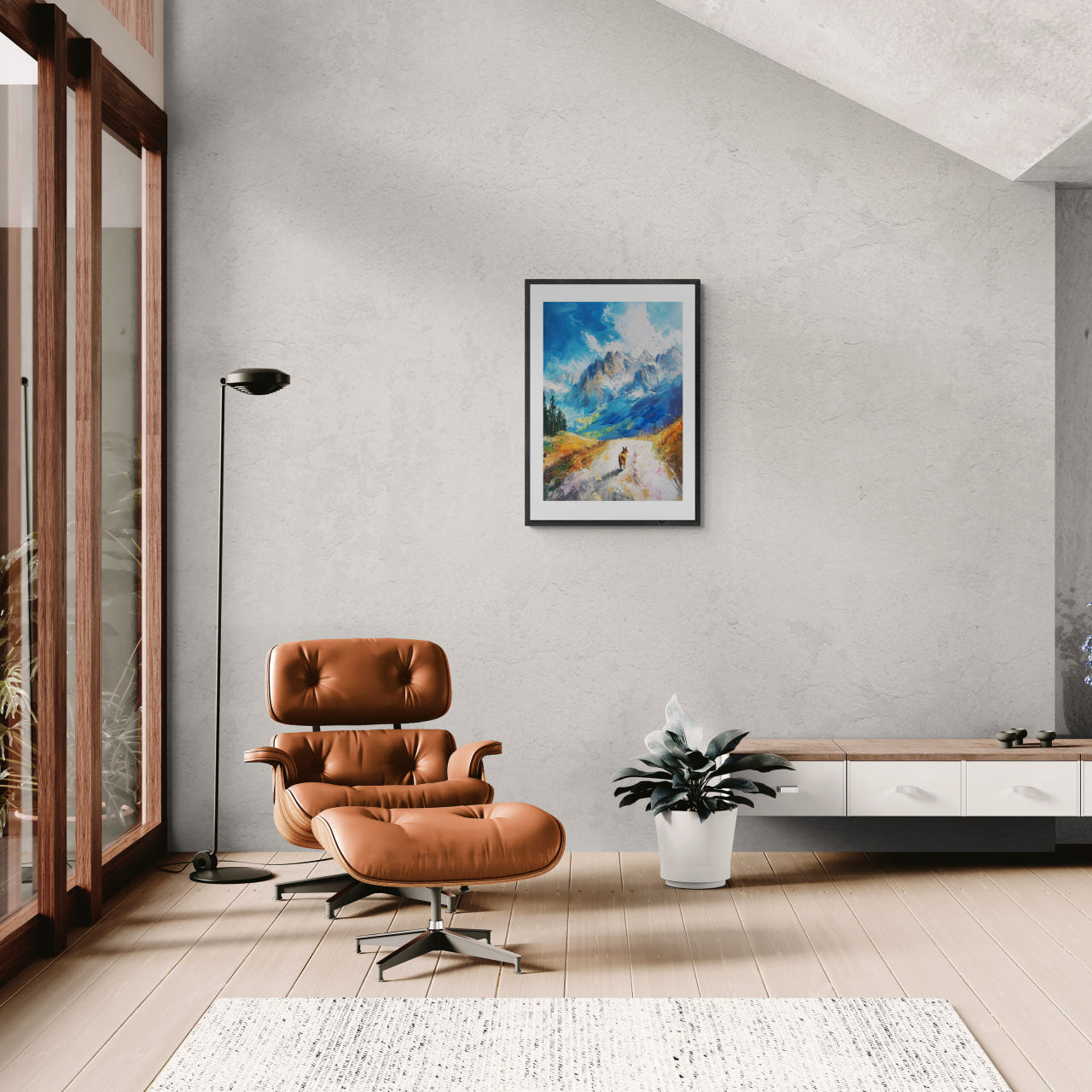 Path to Beauty - Poster framed on a wall in a modern interior with a cozy chair and plant.