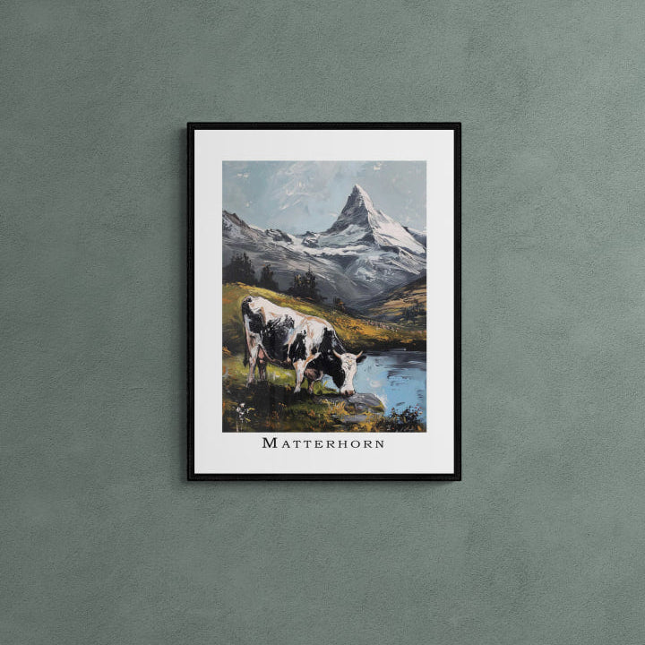 Cow in the Meadows of Mount Matterhorn - Poster