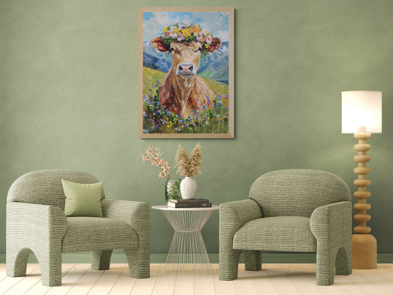 Fluffy cow in a wreath - Poster