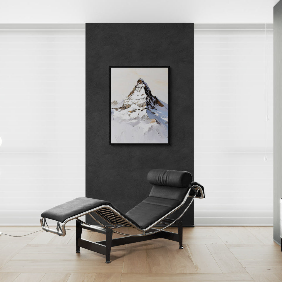 Top of the Matterhorn - Poster artwork displayed in a modern interior featuring a lounge chair and dark wall.