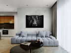 Presence of a bull - Alu-Dibond wall art displayed in a modern living room setting.