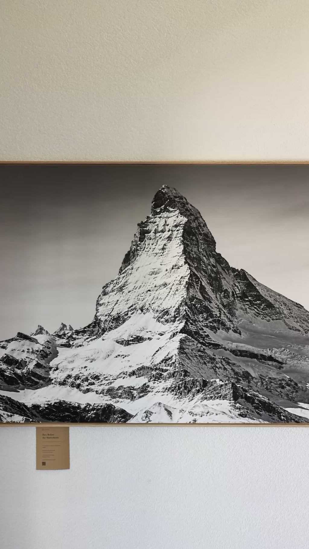 Ibex Before the Matterhorn alpine artwork on Alu-Dibond with natural oak floater frame, 200 × 80 cm