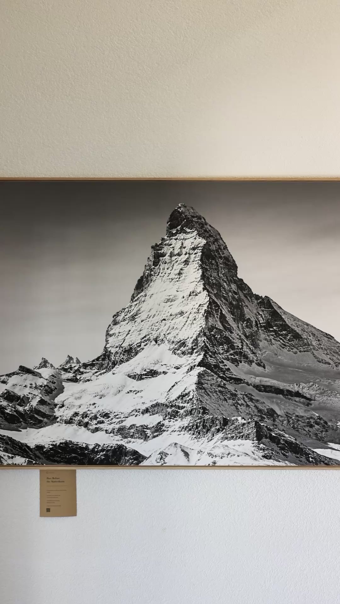 Ibex Before the Matterhorn alpine artwork on Alu-Dibond with natural oak floater frame, 200 × 80 cm