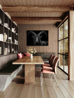 Pride of an alpine ibex - Alu-Dibond wall art displayed in a modern dining room setting.
