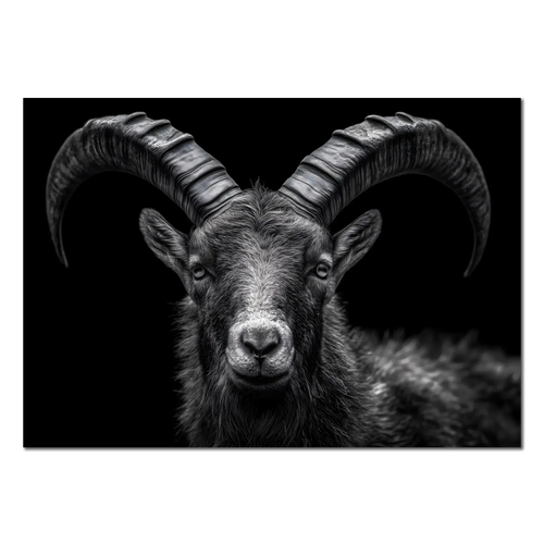 Pride of an alpine ibex - Alu-Dibond wall art featuring a detailed close-up of the ibex with majestic horns.