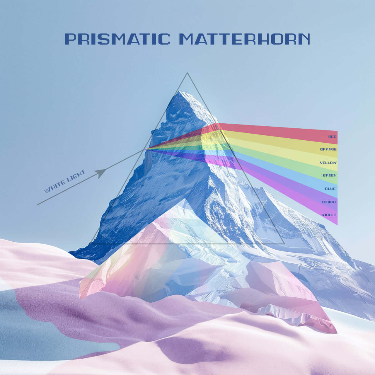 Prismatic Matterhorn - Poster featuring a prism effect splitting light into a vivid spectrum against an alpine backdrop.