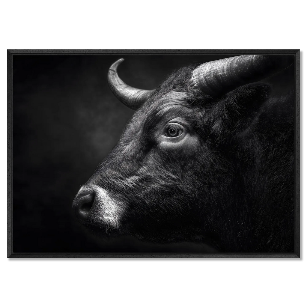 Profile of a bull - Alu-Dibond wall art, showcasing the strength and texture of a bull in fine art quality.