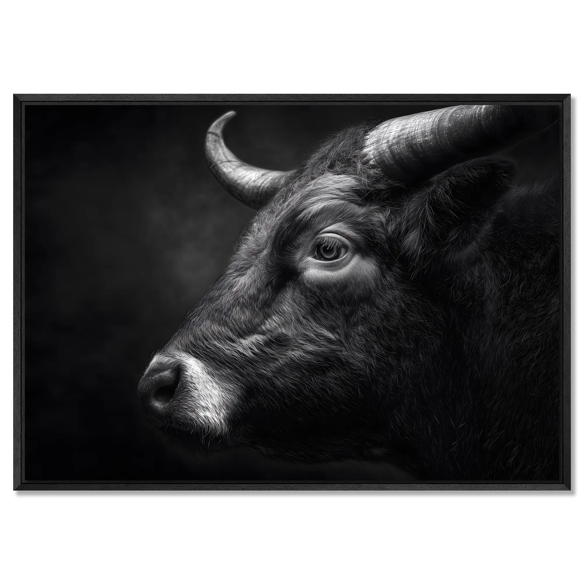 Profile of a bull - Alu-Dibond wall art, showcasing the strength and texture of a bull in fine art quality.