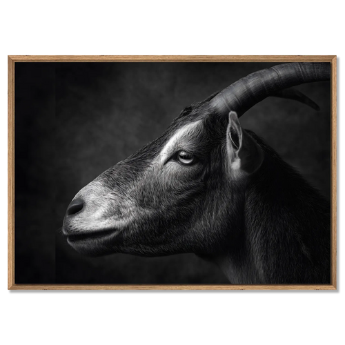 Profile of a goat - Alu-Dibond wall art showcasing the calm profile of an alpine goat in fine art quality.