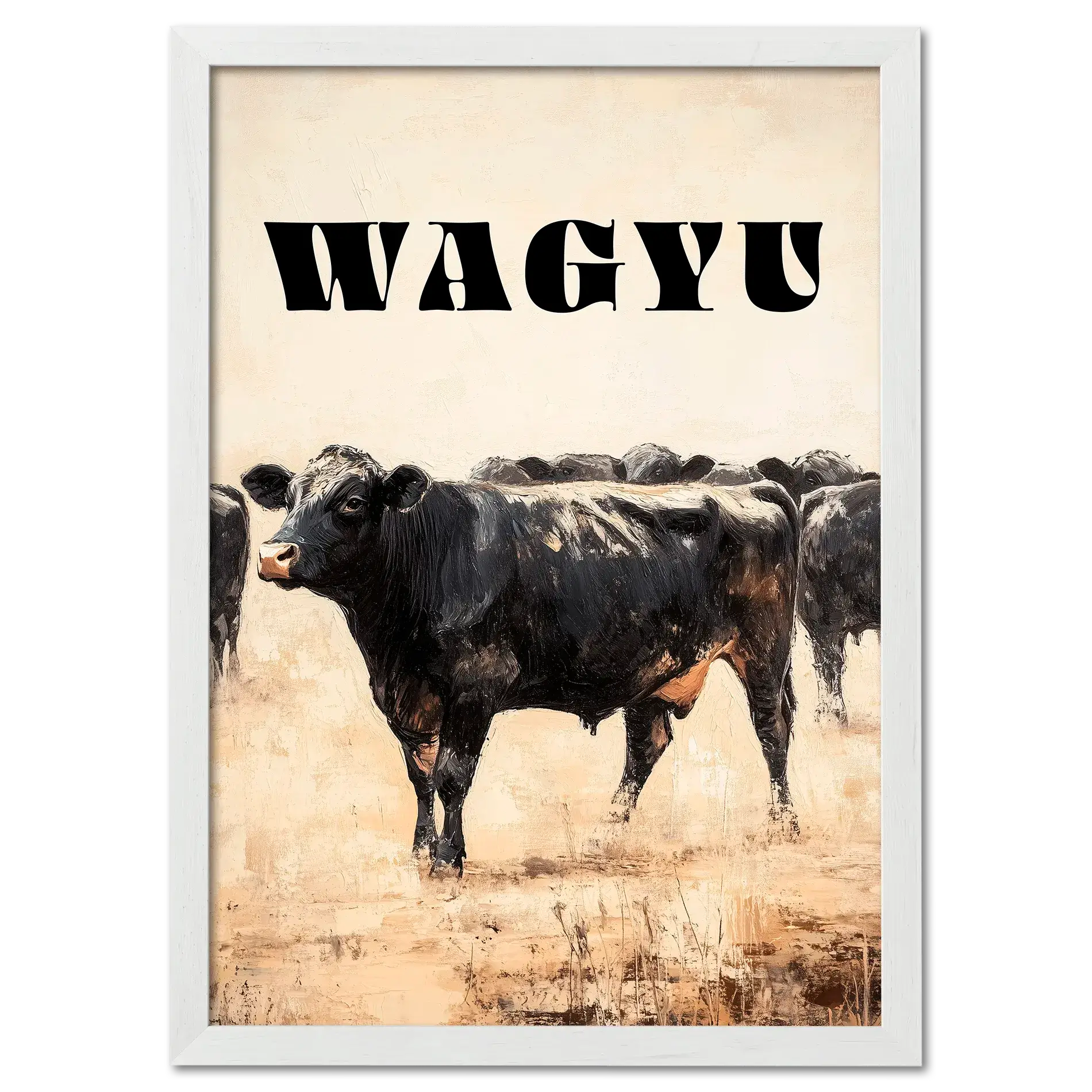 Proud Wagyu - Poster featuring a black Wagyu cow with the text WAGYU in bold letters.