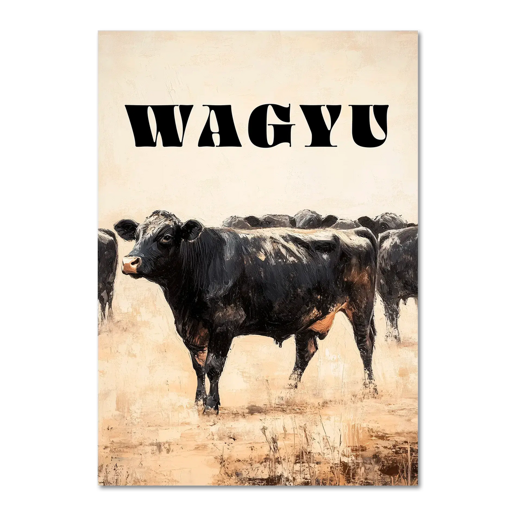 Proud Wagyu - Poster featuring a Wagyu cow in a natural landscape, showcasing strength and calmness.