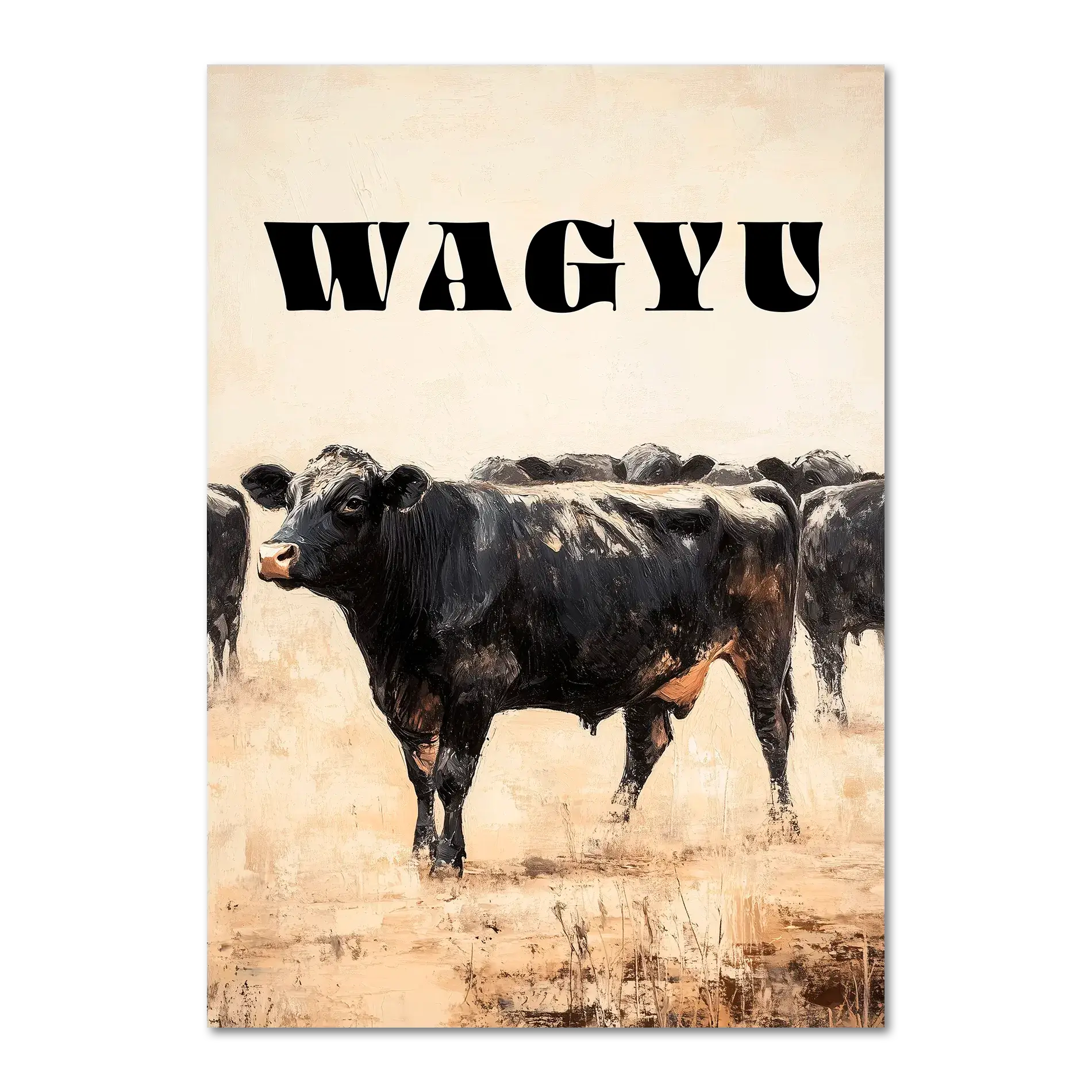 Proud Wagyu - Poster featuring a Wagyu cow in a natural landscape, showcasing strength and calmness.
