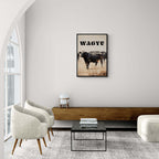 Proud Wagyu - Poster displayed in a modern minimalist living room with light furniture.
