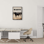 Proud Wagyu - Poster displayed in a modern office, featuring a calm Wagyu cow in a large format wall art.