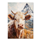 Queen of Zermatt_Poster_black_frame - Poster featuring a proud alpine cow with the Matterhorn in the background.