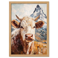 Queen of Zermatt_Poster_black_frame - Poster featuring an alpine cow with the Matterhorn in the background.