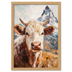Queen of Zermatt_Poster_black_frame - Poster featuring an alpine cow with the Matterhorn in the background.