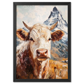 Queen of Zermatt_Poster_black_frame - Poster featuring an alpine cow with the Matterhorn in the background.