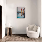 Rainwalk in Lucerne - Poster displayed in modern living room decor with cozy chair and warm lighting.