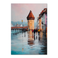 Rainwalk in Lucerne - Poster featuring a rainy street scene with old tower and reflections.
