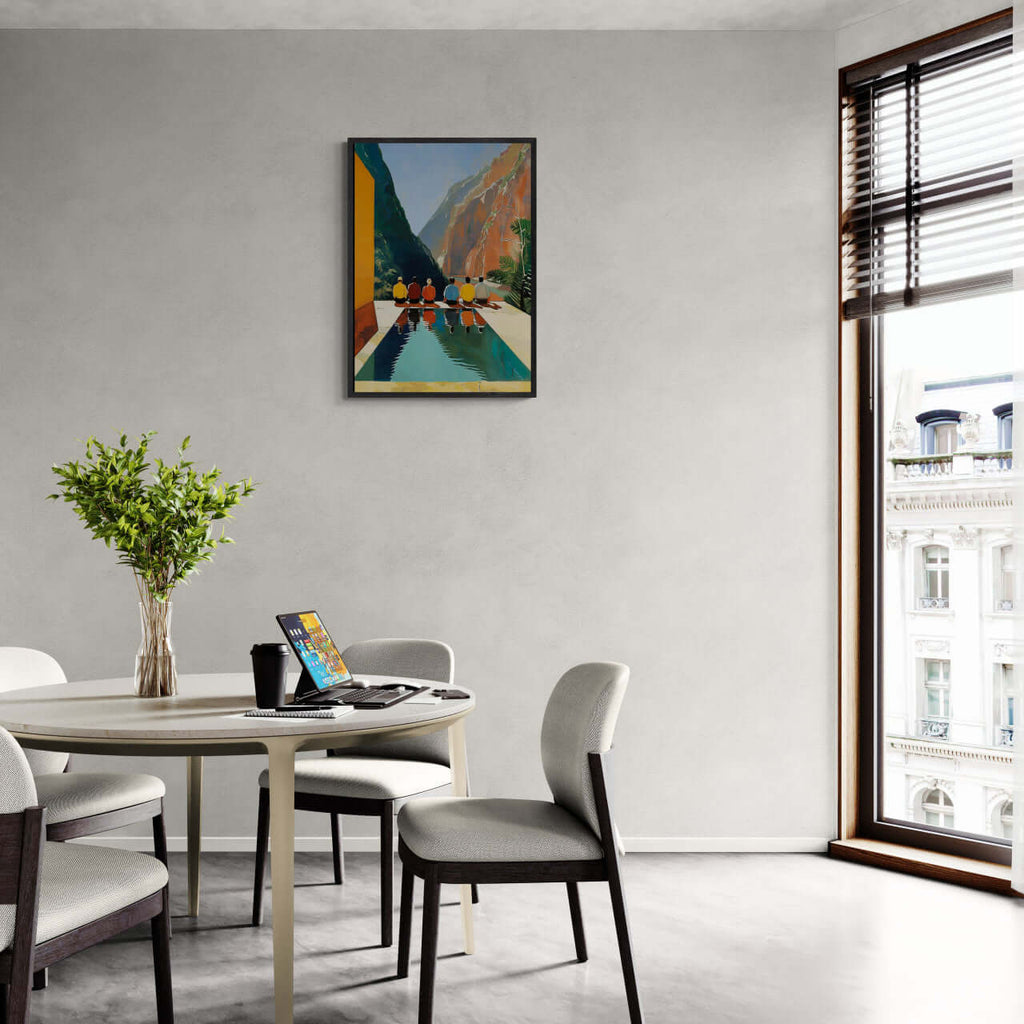 Reflection of Silence - Poster displayed in a modern dining room, enhancing the tranquil atmosphere.