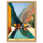 Reflection of Silence - Poster featuring people meditating by a reflective pool in a canyon landscape.