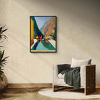 Reflection of Silence - Poster showcasing people by a reflective pool with canyon backdrop, ideal wall art for serene spaces.