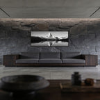 Reflection of the Matterhorn – Alu-Dibond wall art displayed above a modern gray sofa in a stylish interior.
