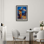 Romantic dinner near the Matterhorn - Poster showcasing a couple embracing, surrounded by mountains and warm candlelight.