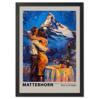Romantic dinner near the Matterhorn - Poster featuring a couple embracing with the Matterhorn mountain backdrop.