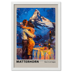 Romantic dinner near the Matterhorn - Poster featuring a couple embracing with the mountain backdrop.