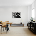 Silent Dialogue Woman and Deer – Alu-Dibond wall art displayed in a modern living room interior.