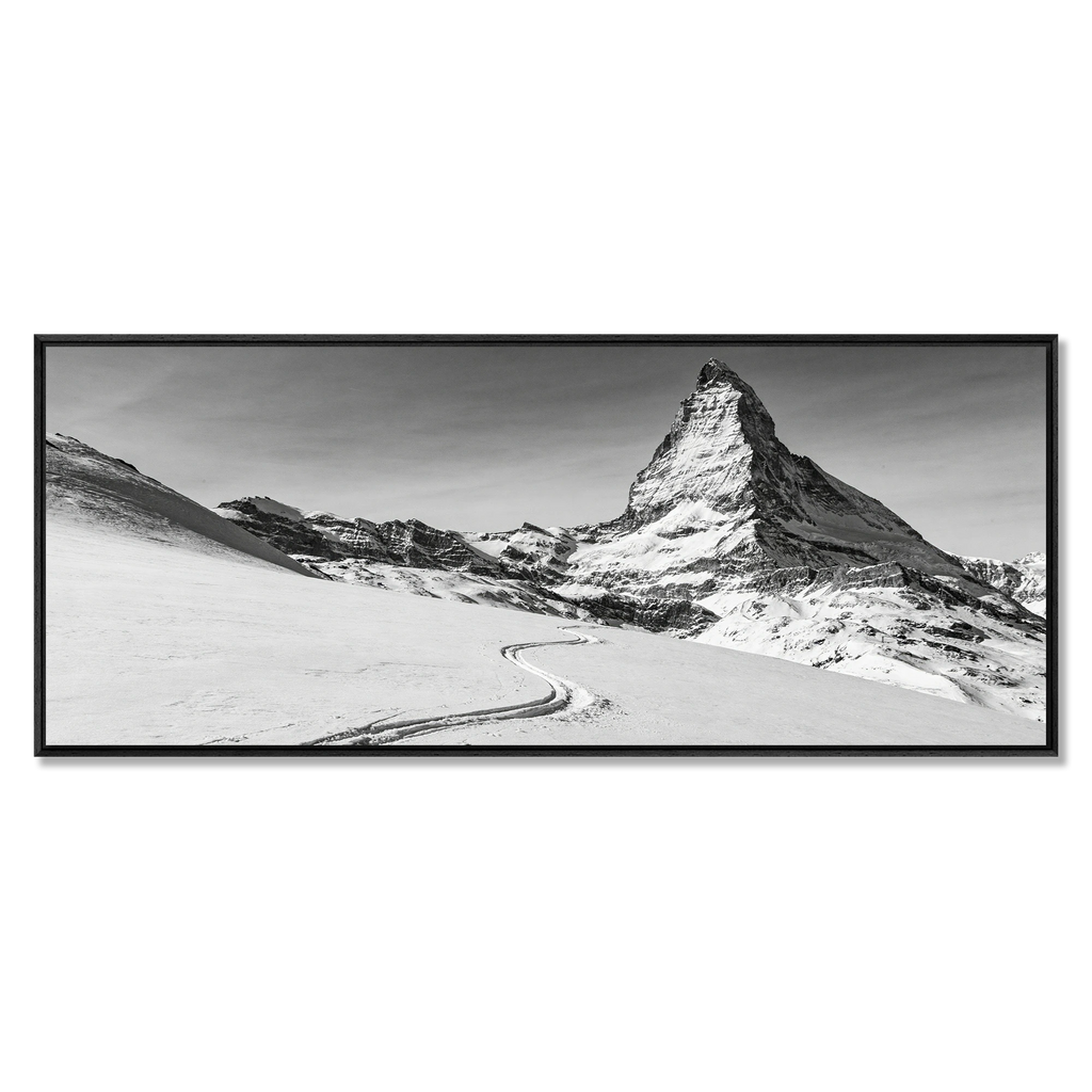 Silent Route to the Matterhorn – Alu-Dibond wall art featuring a snowy landscape and the Matterhorn mountain.