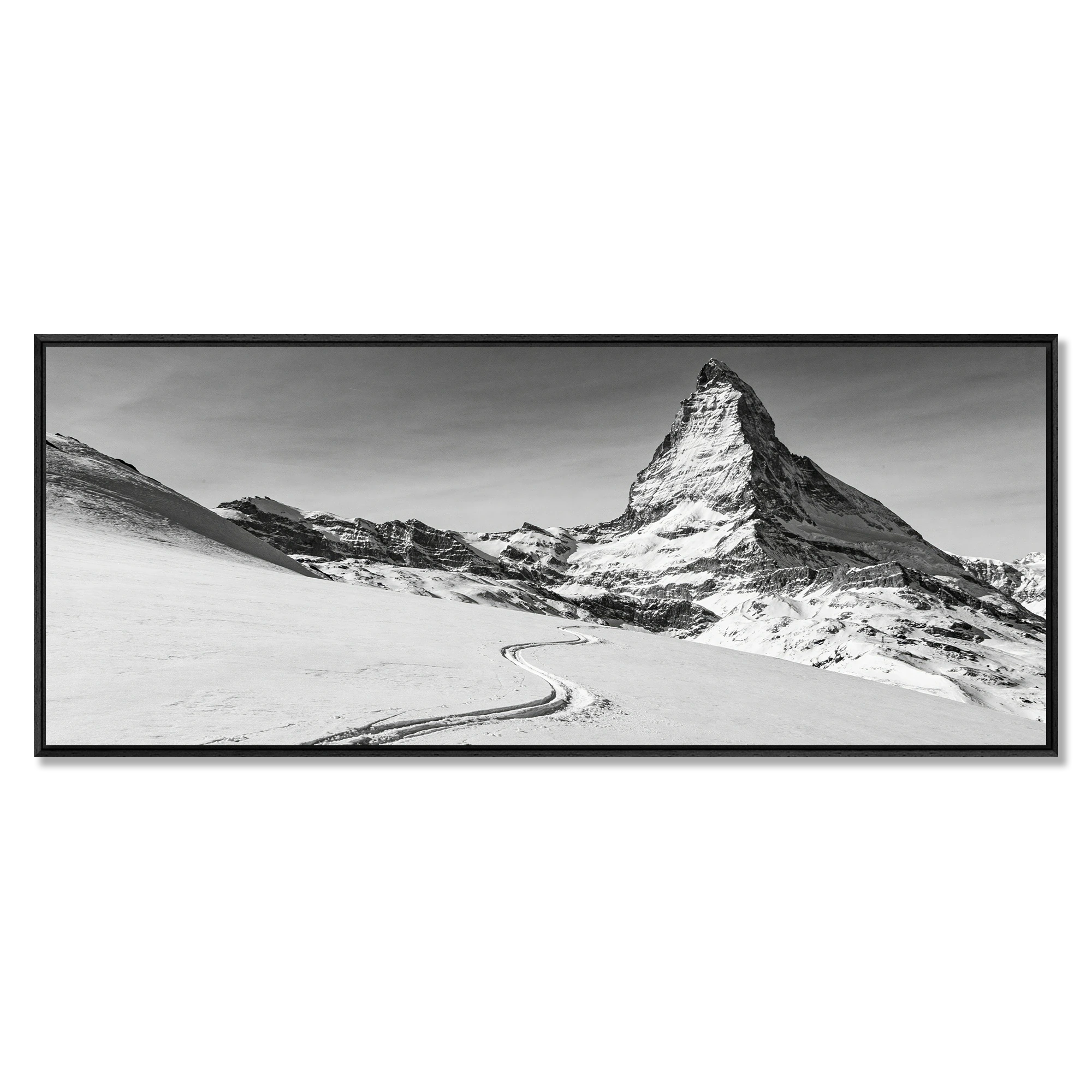 Silent Route to the Matterhorn – Alu-Dibond wall art featuring a snowy landscape and the Matterhorn mountain.