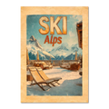Ski Alps Retreat - Poster featuring lounge chairs on a snowy terrace with majestic mountains in a sunny alpine setting.