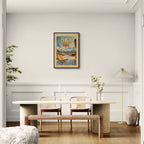Ski Alps Retreat - Poster featuring lounge chairs on an alpine terrace in a modern minimalist interior.