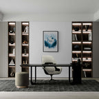 Ski Alps Serenity - Poster displayed in a modern office with minimalist design and soft blue and white tones.