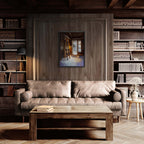 Ski Room, Morning Quiet - Poster displayed in a cozy wooden cabin, enhancing the warm atmosphere and wall art.