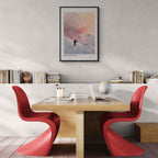 Ski Room, Morning Quiet - Poster featuring a skier on a snowy ridge in a modern office setting.