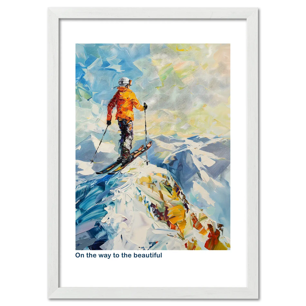 Skier at the top of the Alps - Poster featuring a vibrant ski scene with bold colors and movement.