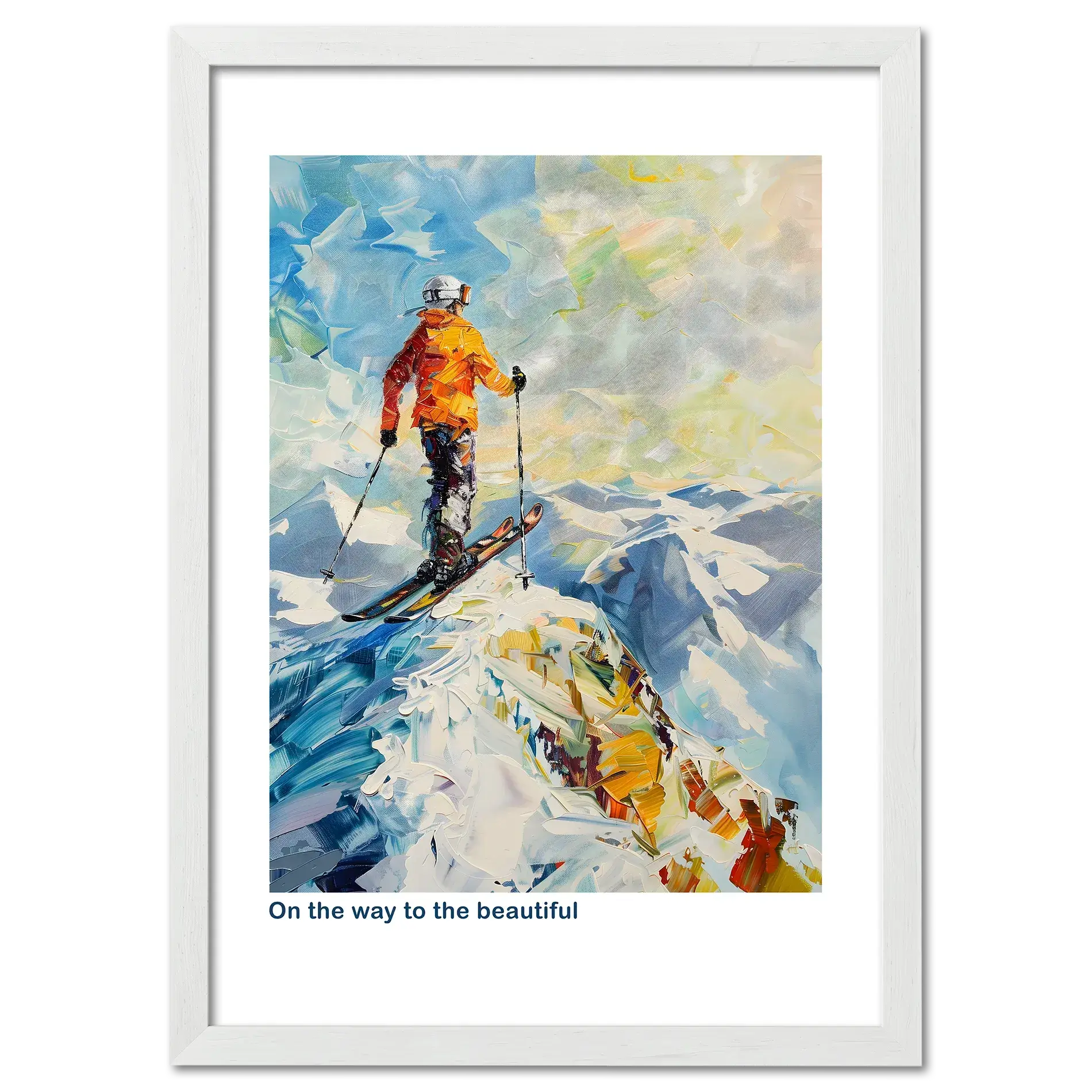Skier at the top of the Alps - Poster featuring a vibrant ski scene with bold colors and movement.