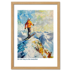 Skier at the top of the Alps - Poster showcasing a skier on a snowy mountain peak with vibrant colors.